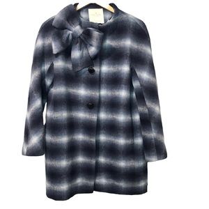 Kate Spade Dorothy Coat Check Plaid Blue Button Mid Length Pockets Women’s 6 ♠️